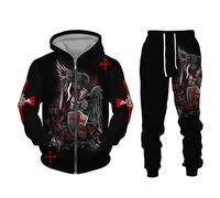 acsewater Abbigliamento Sportivo con Cavalieri Templari Set di Pantaloni da Jogging con Zip e Felpa con Cappuccio da Uomo Felpa con Cappuccio e Pantaloni Due Pezzi per l'outdoor