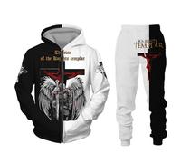 acsewater Abbigliamento Sportivo con Cavalieri Templari Set di Pantaloni da Jogging con Zip e Felpa con Cappuccio da Uomo Felpa con Cappuccio e Pantaloni Due Pezzi per l'outdoor