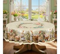 acsewater Nappe de Pâques ronde Lapins et œufs Ø 152 cm Nappe florale lavable résistante à l'eau décorations de Pâques