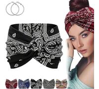 Acssart Headbands, Acssart Printed Cross Yoga Headband, Boho Style & Paisley Print Band Wide Elastic Hair Band for Women's (D)