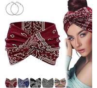 Acssart Headbands, Acssart Printed Cross Yoga Headband, Boho Style & Paisley Print Band Wide Elastic Hair Band for Women's (C)