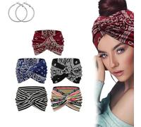 Acssart Headbands, Acssart Printed Cross Yoga Headband, Boho Style & Paisley Print Band Wide Elastic Hair Band for Women's (5PCS)