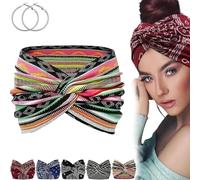 Acssart Headbands, Acssart Printed Cross Yoga Headband, Boho Style & Paisley Print Band Wide Elastic Hair Band for Women's (G)