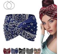 Acssart Headbands, Acssart Printed Cross Yoga Headband, Boho Style & Paisley Print Band Wide Elastic Hair Band for Women's (F)