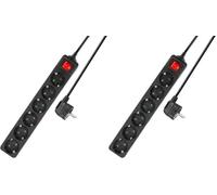 ACT Ciabatta elettrica a 6 prese, con interruttore, ciabatta 3 m, presa multipla nera con sicurezza per bambini, presa di distribuzione con angolo di 45 gradi - AC2465 (Confezione da 2)