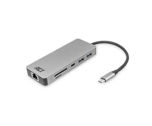 ACT Docking Station USB C 8 in 1 con alloggiamento in alluminio, 4 K @ 30 Hz, HDMI, 3 porte USB 3.0, USB tipo C 100 W PD, LAN, lettore di schede SD/Micro, collegamento di un monitor aggiuntivo a un
