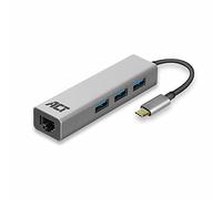 ACT Hub USB C 3.1 Gen1 (USB 3.0), 3 Porte, con 1 Porta di Rete Gigabit, Lunghezza Cavo 0,15 m, alloggiamento in Alluminio