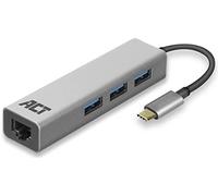 ACT Hub USB C 3.1 Gen1 (USB 3.0), 3 Porte, con 1 Porta di Rete Gigabit, Lunghezza Cavo 0,15 m, alloggiamento in Alluminio
