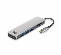 Hub ACT AC7050 USB-C 3.2 Gen1 (USB 3.0) a 3 porte con adattatore e porta pass-through PD