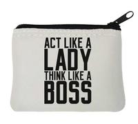 Act Like A Lady Think Like A Boss - Portamonete in neoprene, 10 x 11 cm, colore: Bianco