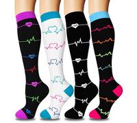 ACTINPUT 4 paia di calze a compressione per uomo e donna, calze a compressione colorate per sport, volo, corsa, viaggi, ciclismo, infermiere (4107 - nero, L-XL)