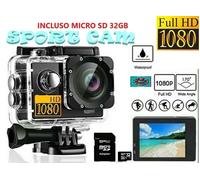 Action Cam Full HD 1080p | Impermeabile 30m | Grandangolo 170° + MicroSD 32GB