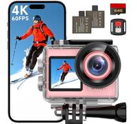 Action camera 4K 30MP impermeabile con 60FPS e doppio schermo, fotocamera subacquea da 30 m con scheda da 64 GB, stabilizzazione EIS, zoom 5X, telecomando WiFi, action camera ideale per lo sport (rosa
