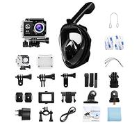 Action Camera Full Face Snorkel Mask, 4K Ricarica Wifi Subacquea 30M Eis Anti-Shake Camera Con Telecomando, Custodia Impermeabile E Kit Accessori Di Montaggio