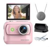 Action camera panoramica in miniatura con supporto anti-shake sincronizzazione WiFi e supporto magnetico per manubrio casco o attacco ingranaggi (rosa)