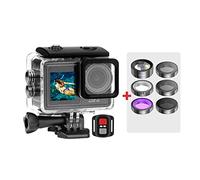 Action Camera, S81ER Action Camera 4K 60FPS EIS Video con obiettivo filtro opzionale 24MP Zoom 1080P Webcam Vlog Cam sportiva con telecomando(Option5,5K Camera Add 6 Lens)