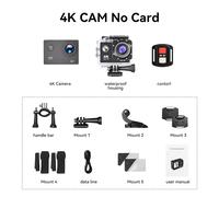 Action Camera videocamera 4K/30FPS Wifi 2.0 "170DGPS Zoom 4X Subacquea Telecamer