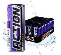 Action Energy Drink Purple (48 x 250 ml) con pegno - Bevanda analcolica con melograno e mirtillo - Picco energetico con aumento del contenuto di caffeina 32 mg/100 ml