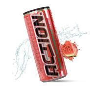 Action Energy Drink Watermelon Zero Edition 24 lattine da 250 ml - 32 mg/100 ml di caffeina - Picco energetico con aumento del contenuto di caffeina incluso - Monouso