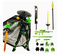 Action Figure Articolata Guerriero Fantasy Nero Rosso con Mantello Misterioso Armi Intercambiabili Giocattolo per Bambini Ragazzi Collezione Decorazione Gioco di Ruolo Senza Base (Verde Nero)