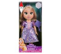 Disney Princess Bambola 38 cm di Rapunzel, con i Suoi Abiti Iconici Arricchiti da Dettagli Glitterati, Tiara Scintillante e Scarpette Coordinate, i Suoi Occhi Brillano