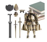 Action Figure Model, Multi-Jointed Medieval Knight Figurine, Fully Movable Statue with 360° Rotating Head, Realistic Flexible Design, Ideal for Desk Display, Dining Table, 14x13.2cm Red Yellow Silver
