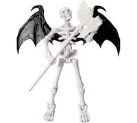 Action figure scheletro - Scheletro umano articolato mobile, verniciabile da collezione con 4 accessori, 2 forme di mano, ali demoniache nere, decorazione da scrivania per appassionati e collezionisti