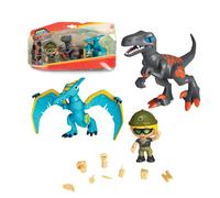 Action Heroes Dino Pack, 2 dinosauri, 1 personaggio, con parti intercambiali, accessori, per bambini e bambine dai 4 anni, Famosa ACN00010
