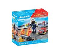 Playmobil action heroes 71826 - pompiere con pompa d'acqua per bambini dai 4 anni