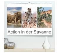 Action in der Savanne (hochwertiger Premium Wandkalender 2026 DIN A2 quer), Kunstdruck in Hochglanz: Afrikas Tiere in voller Aktion