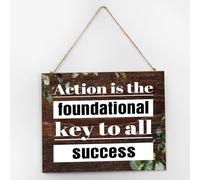 Action Is The Foundational Key to All Success - Targa rustica da parete, in legno, 25,4 x 30,5 cm, decorazione da parete in legno con detti per la casa e l'ufficio