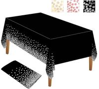 ACTIUSIS Confezione da 3 tovaglie in plastica, a pois coriandoli usa e getta tovaglia rettangolare per feste, 137 x 274 cm, per picnic, compleanni, feste (bianco e nero)