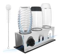 ACTIV CUISINE Portabottiglie per bottiglie Sodastream Duo Crystal in acciaio inox, 3 pezzi, scolapiatti con anelli di protezione, tappetino scolapiatti, supporto per coperchio e spazzola per bottiglie