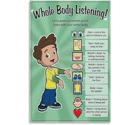 Active Listening Skills Educational Poster Canvas Wall Art for Kids Classroom Decor Bedroom Social Emotional Learning(Unframed,16x24inch(40x60cm))