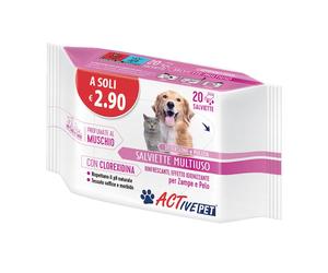 ACTivePET Salviettine Multiuso Rinfrescanti ed Igienizzanti, 20 salviette