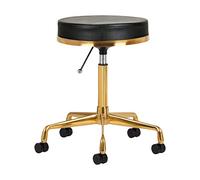 ACTIVESHOP Sgabello da parrucchiere per cosmetici, sgabello girevole H4, colore oro, nero, con ruote, regolabile in altezza, regolabile in altezza