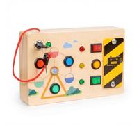 Activity Panel for Seniors with Key Lock, Ferris Wheel, Toggle Switches, and LED Indicators, Wooden Fidget Board for Fine Motor Skills, 12 x 8 Inches