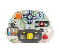 Activity Steering Wheel, Fine Motor Learning Toy, Wooden Driving Simulation Board with Interactive Features, Educational Play Tool, Car Wheel Sensory Toy for Brain Development, Early Learning