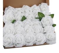 ACTOYS 25 Rose Finte, Rose Finte per Decorazioni, Fiori Finti per Decorazioni, Fiori per Bomboniere Fai da Te, Fiori Finti per Composizioni Floreali, Matrimoni (bianco puro)
