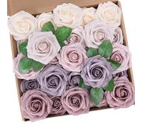 ACTOYS 25 Rose Finte, Rose Finte per Decorazioni, Fiori Finti per Decorazioni, Fiori per Bomboniere Fai da Te, Fiori Finti per Composizioni Floreali, Matrimoni (viola sfumato)