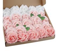 ACTOYS 25 Rose Finte, Rose Finte per Decorazioni, Fiori Finti per Decorazioni, Fiori per Bomboniere Fai da Te, Fiori Finti per Composizioni Floreali, Matrimoni (rosa, bianco)