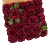 ACTOYS 25 Rose Finte, Rose Finte per Decorazioni, Fiori Finti per Decorazioni, Fiori per Bomboniere Fai da Te, Fiori Finti per Composizioni Floreali, Matrimoni (rosso bordeaux)
