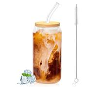 ACTOYS Tazze in Vetro da Caffè Ghiacciata, Bicchieri con Cannuccia e Coperchio, 450ml Bicchiere da Birra a Forma di Lattina, Bicchieri da Cocktail, Bicchiere per Frappè, Succhi, Frullati, Birre, Soda