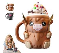 ActSo Highland Cow Ice Cream Pint Holder,Ice Cream Pint Holder,3D Printed Leak Proof Beer Can Sleeve with Anti-Freeze Handle & 2 Spoons, Non-Slip Base Fits 16oz, Gift for Highland Cow Lovers-A