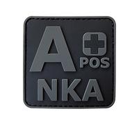 ACU All Black APOS A+ NKA Blood Type No Known Allergies Morale PVC Rubber Fastener Patch