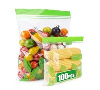 Acual Sacchetti Ermetici per Alimenti, Sacchetti Gelo (50L+50M) | 100 Pezzi Bustine Trasparenti Richiudibili con Doppio Sigillo, Fondo Estensibile per Carne, Cereali e Frutta, 2 misure M+L