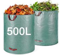 Acual Sacchi Giardinaggio per Raccogli Foglie 500L, 2 Pezzi, 80x100cm | Sacchi in PP Resistente, Base con Doppie Cuciture Rinforzate e 4 Manici Resistenti, Pieghevole, per Fogliame e Ramaglie