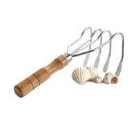 Acunny Rastrello Manuale,Manico In Legno Per Scavo Vongole | Rastrello Manuale 4 Denti Resistente per Rocce Tesoro Lago Cortile Spiaggia Campeggio Stagno