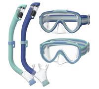 ACURE Occhialini da nuoto per bambini e bambine dai 3 ai 14 anni, anti-appannamento, con nasello e cinturino in tessuto, maschera subacquea per bambini in piscina per ragazzi (blu e menta/blu