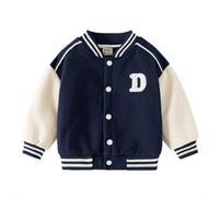 Acuryx Baseball Giacca da Bambini Fodera in Pile Ragazzi Unisex Varsity Jacket Vintage Lettera D Giubbotto Cappotto Sportivo 1-2 Anni